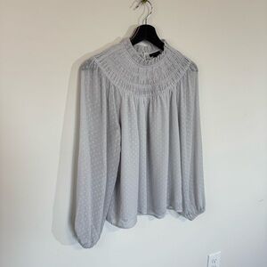 Ann Taylor Gray Bohemian Top Swiss Dot Sz S